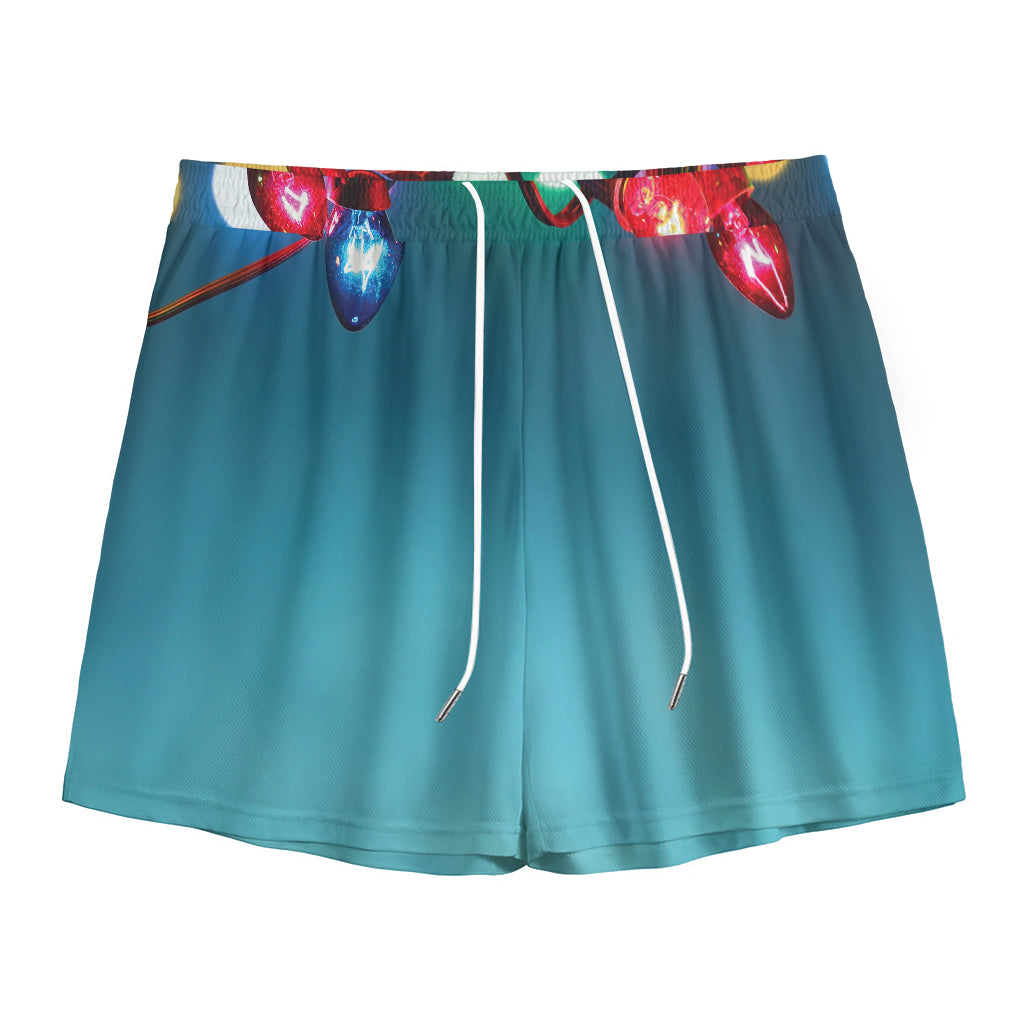 LED Christmas String Lights Print Mesh Shorts