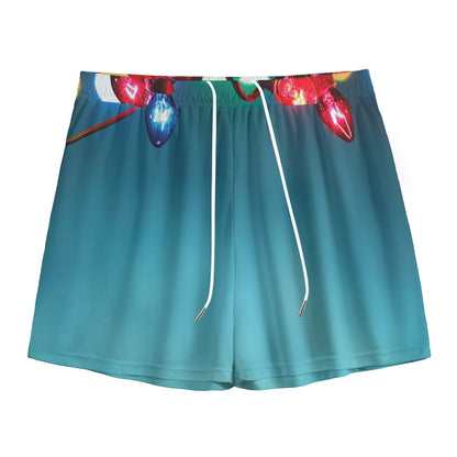 LED Christmas String Lights Print Mesh Shorts
