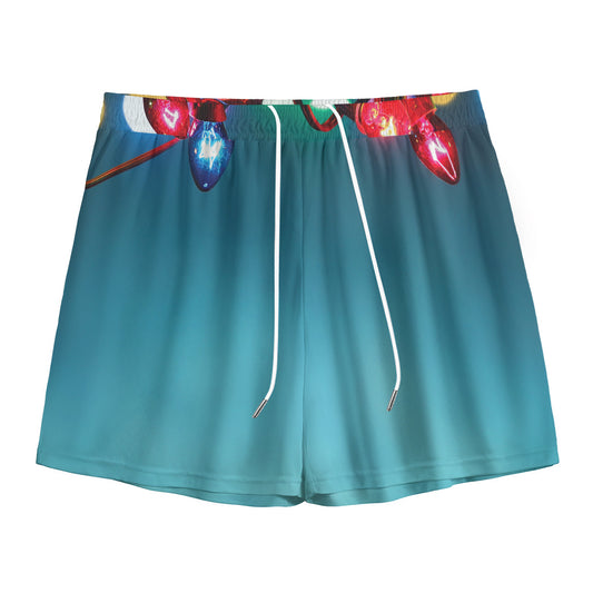 LED Christmas String Lights Print Mesh Shorts
