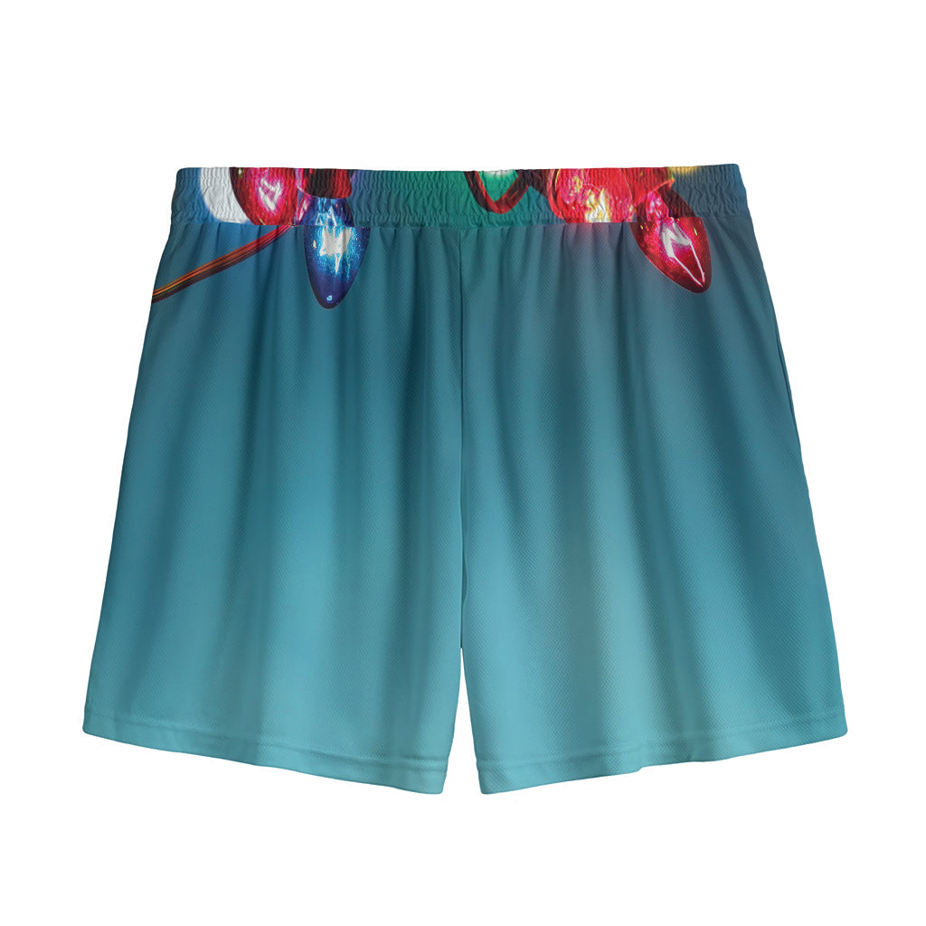 LED Christmas String Lights Print Mesh Shorts