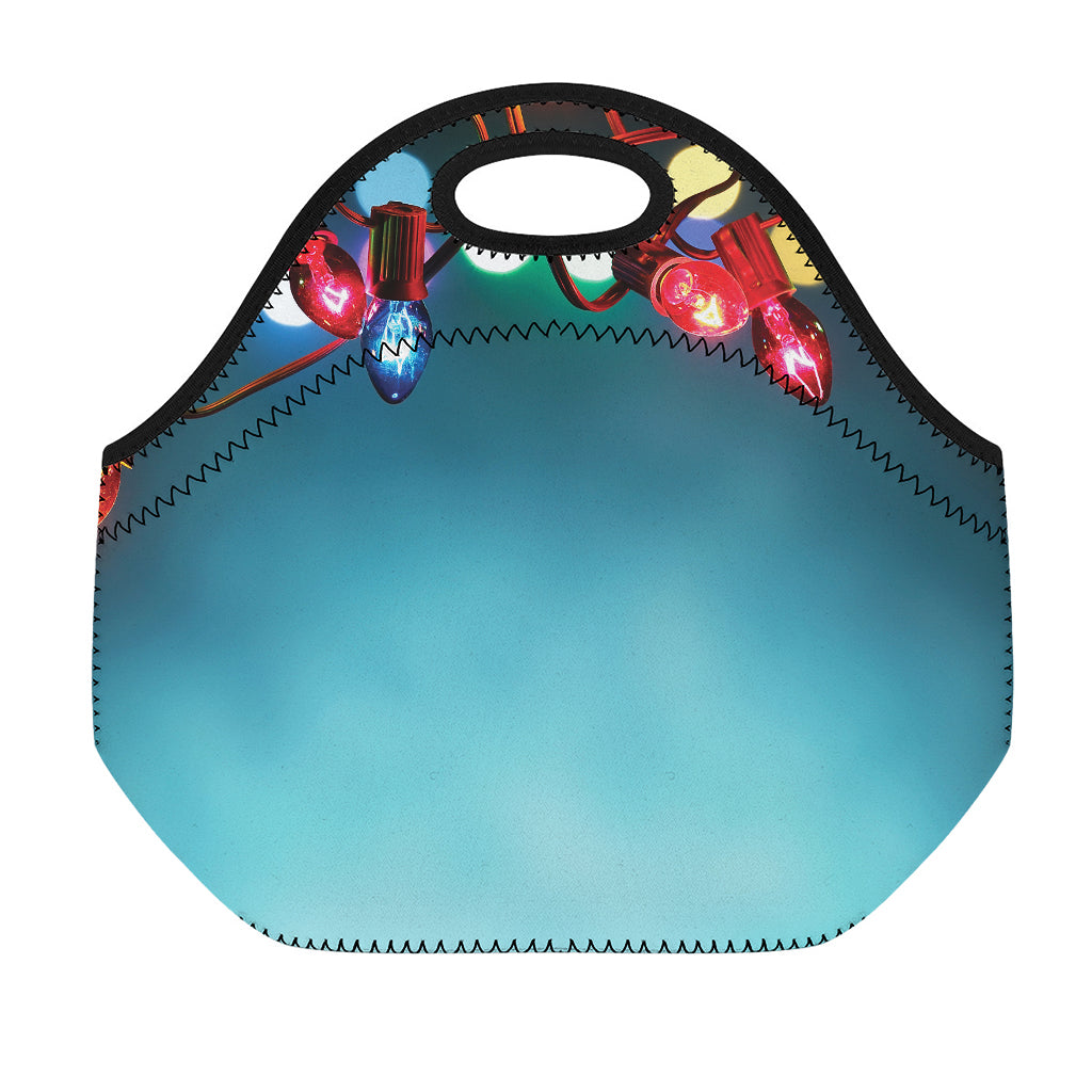 LED Christmas String Lights Print Neoprene Lunch Bag