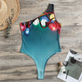 LED Christmas String Lights Print One Shoulder Bodysuit