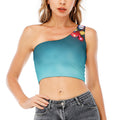 LED Christmas String Lights Print One Shoulder Crop Top