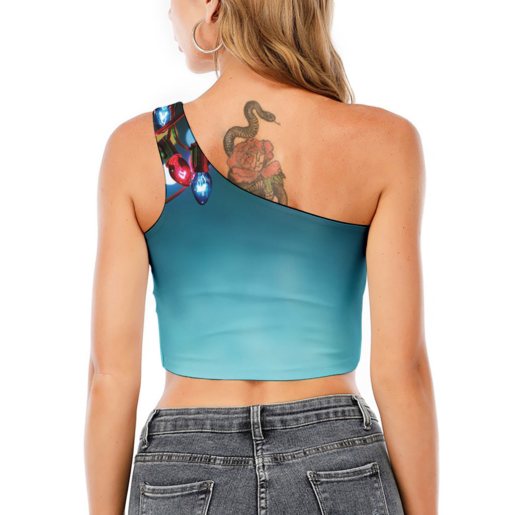 LED Christmas String Lights Print One Shoulder Crop Top