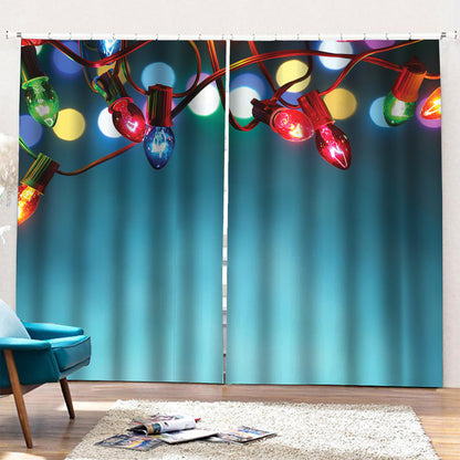 LED Christmas String Lights Print Pencil Pleat Curtains