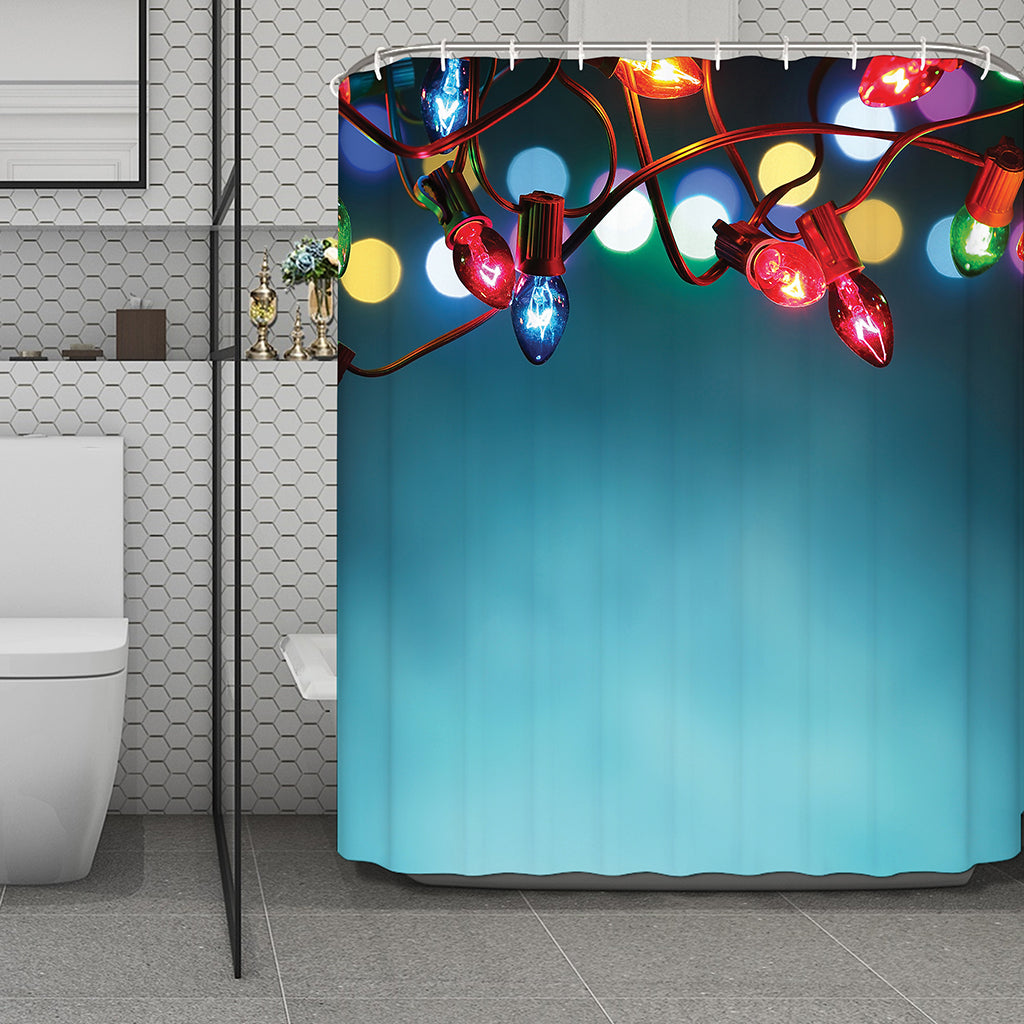 LED Christmas String Lights Print Polyester Shower Curtain