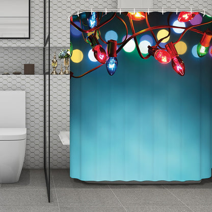 LED Christmas String Lights Print Polyester Shower Curtain