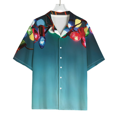 LED Christmas String Lights Print Rayon Hawaiian Shirt