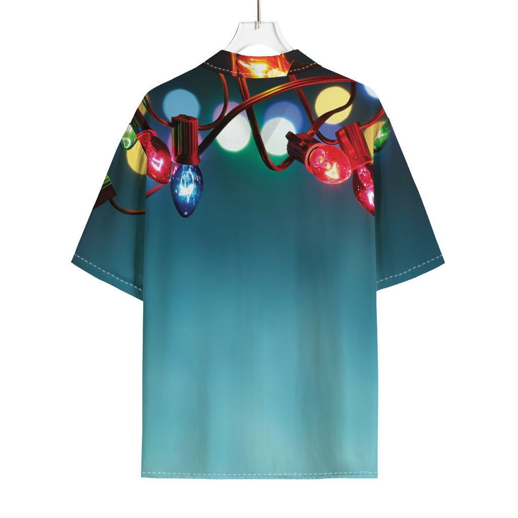 LED Christmas String Lights Print Rayon Hawaiian Shirt