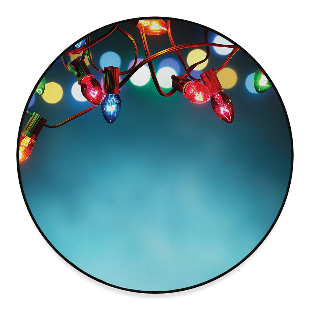 LED Christmas String Lights Print Round Floor Mat
