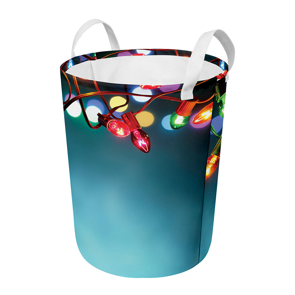 LED Christmas String Lights Print Round Laundry Basket