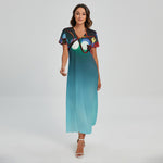 LED Christmas String Lights Print Short Sleeve Maxi Dress