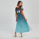 LED Christmas String Lights Print Short Sleeve Maxi Dress