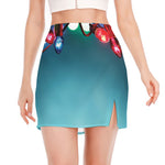 LED Christmas String Lights Print Side Slit Mini Skirt