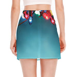 LED Christmas String Lights Print Side Slit Mini Skirt