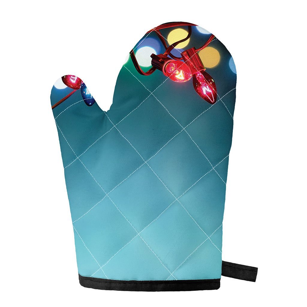 LED Christmas String Lights Print Single Oven Mitt