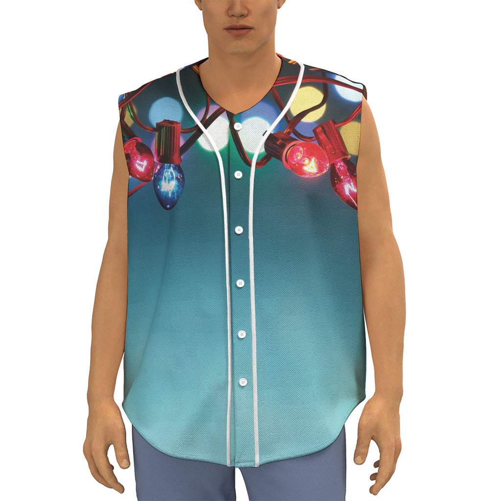 LED Christmas String Lights Print Sleeveless Baseball Jersey