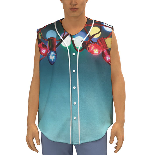LED Christmas String Lights Print Sleeveless Baseball Jersey