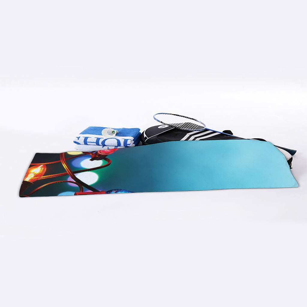 LED Christmas String Lights Print Sports Towel
