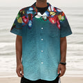 LED Christmas String Lights Print Textured Short Sleeve Shirt