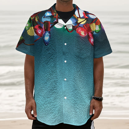 LED Christmas String Lights Print Textured Short Sleeve Shirt