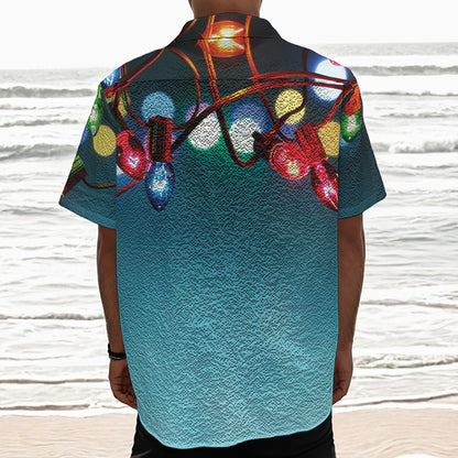 LED Christmas String Lights Print Textured Short Sleeve Shirt