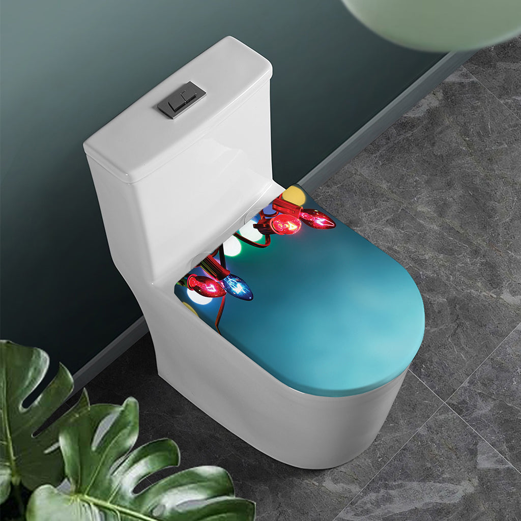 LED Christmas String Lights Print Toilet Lid Cover