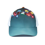 LED Christmas String Lights Print White Mesh Trucker Cap