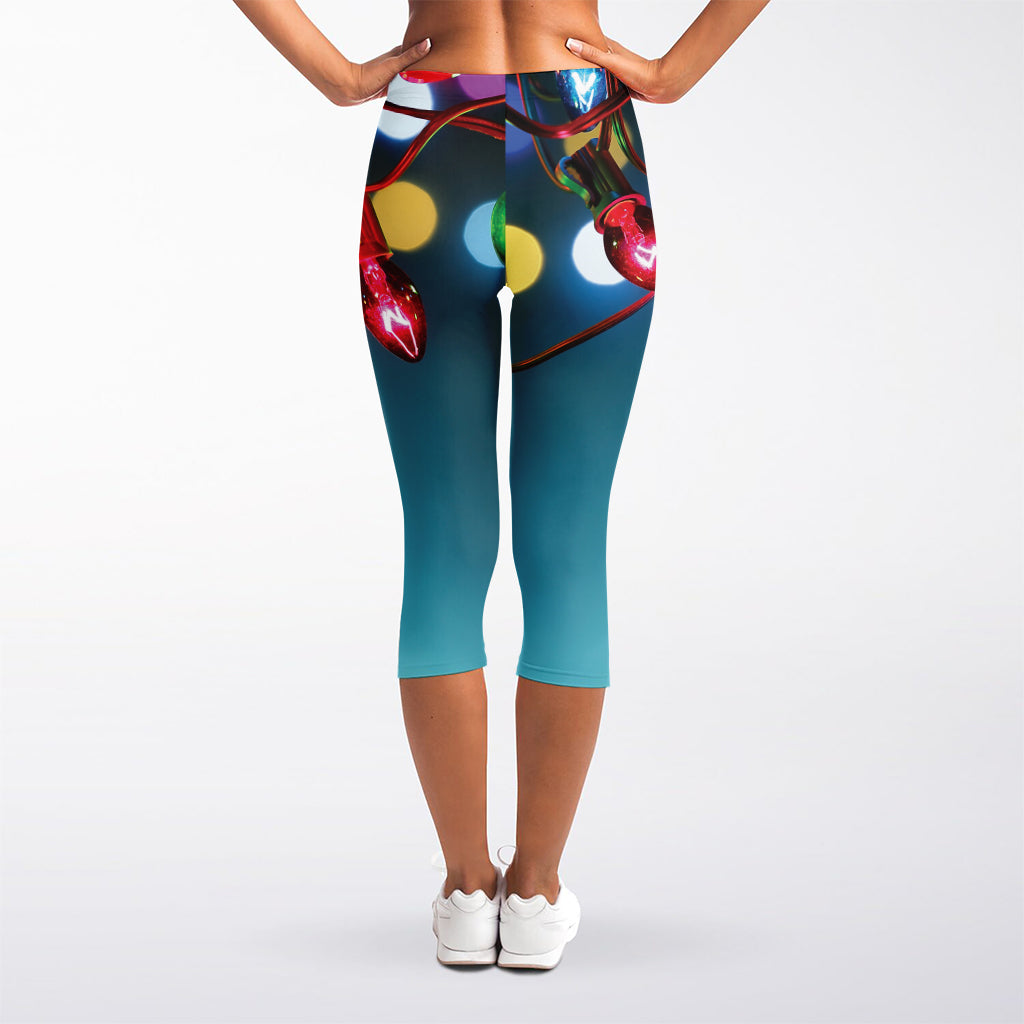 LED Christmas String Lights Print Women's Capri Leggings