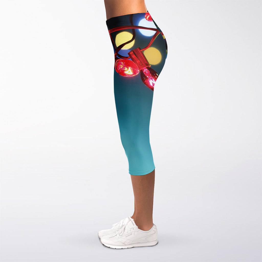 LED Christmas String Lights Print Women's Capri Leggings