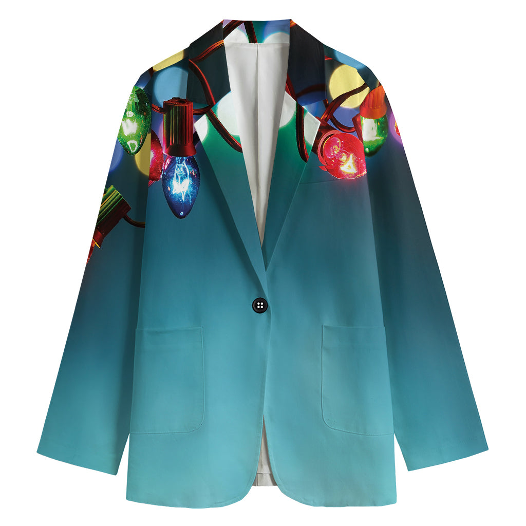 LED Christmas String Lights Print Women's Cotton Blazer