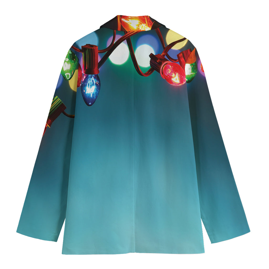 LED Christmas String Lights Print Women's Cotton Blazer