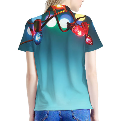 LED Christmas String Lights Print Women's Polo Shirt