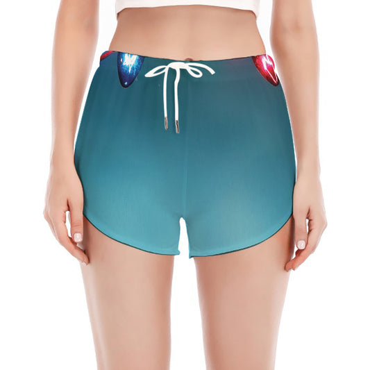 LED Christmas String Lights Print Women's Split Running Shorts