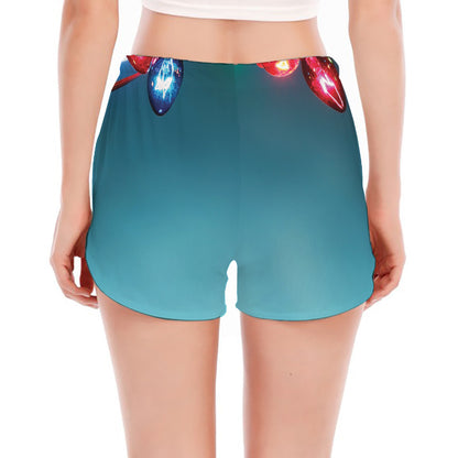 LED Christmas String Lights Print Women's Split Running Shorts