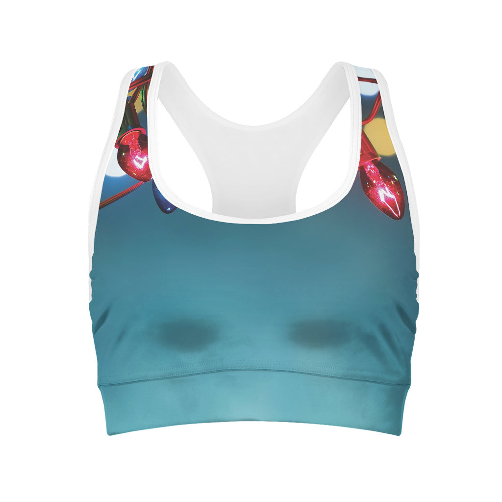 LED Christmas String Lights Print Women's Sports Bra