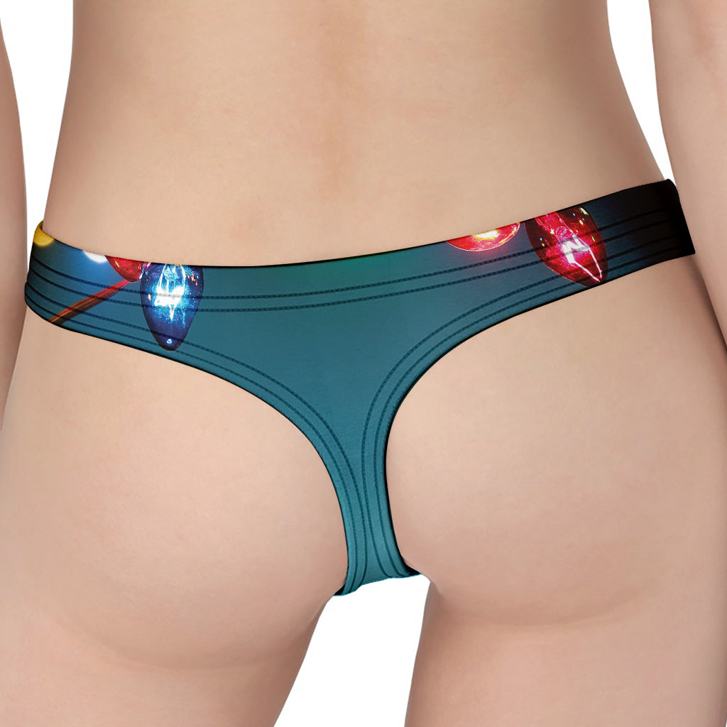 LED Christmas String Lights Print Women's Thong