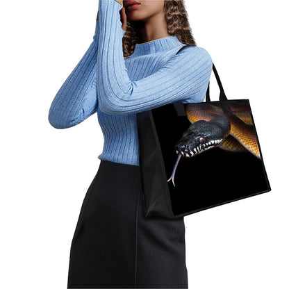 Leiopython Snake Print Canvas Tote Bag