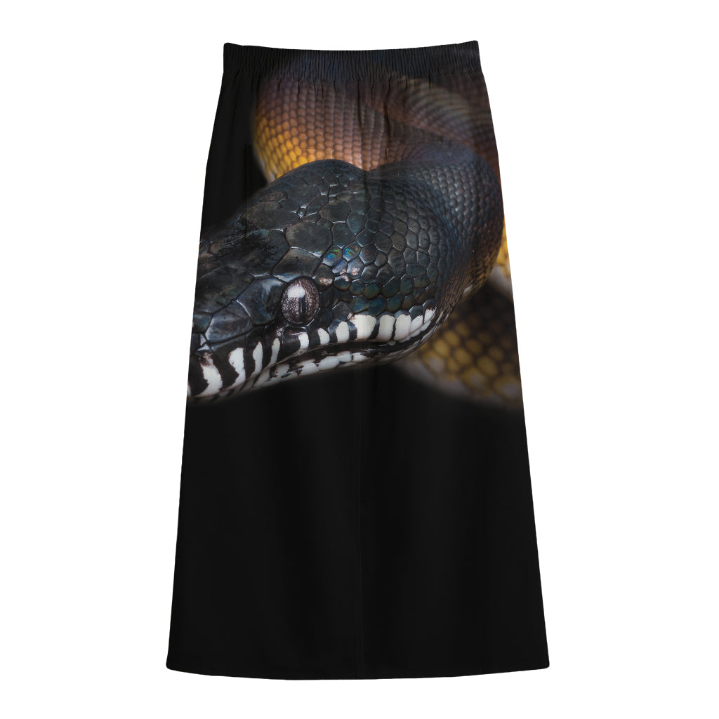 Leiopython Snake Print Cotton Front Slit Maxi Skirt