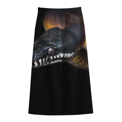 Leiopython Snake Print Cotton Front Slit Maxi Skirt