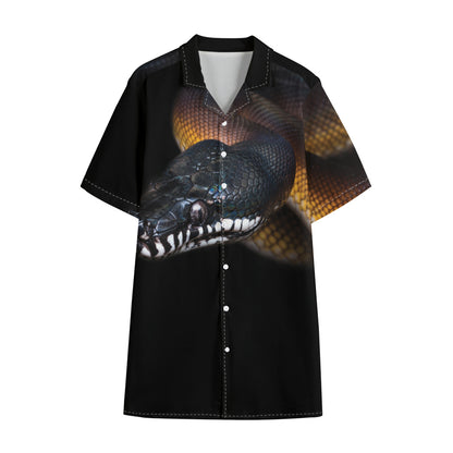 Leiopython Snake Print Cotton Hawaiian Shirt