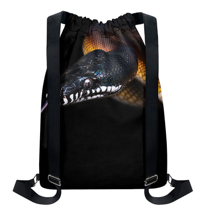 Leiopython Snake Print Drawstring Backpack