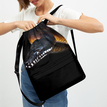 Leiopython Snake Print Drawstring Backpack