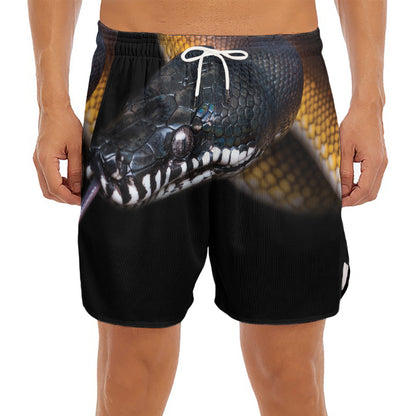 Leiopython Snake Print Men's Split Running Shorts