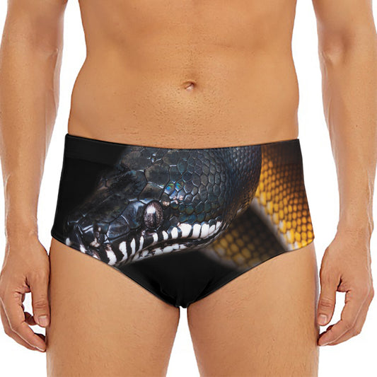Leiopython Snake Print Men's Triangle Swim Briefs