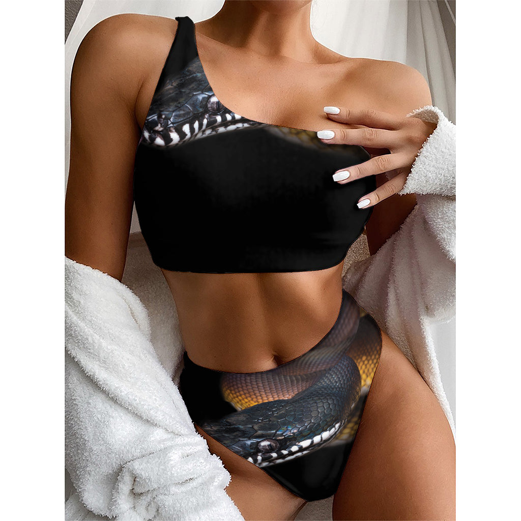 Leiopython Snake Print One Shoulder Bikini Top