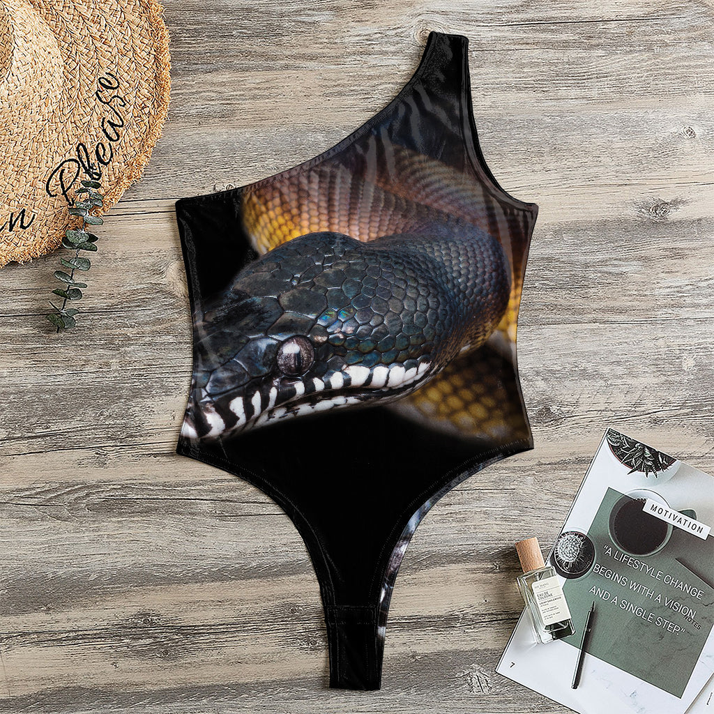 Leiopython Snake Print One Shoulder Bodysuit