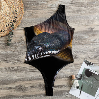 Leiopython Snake Print One Shoulder Bodysuit