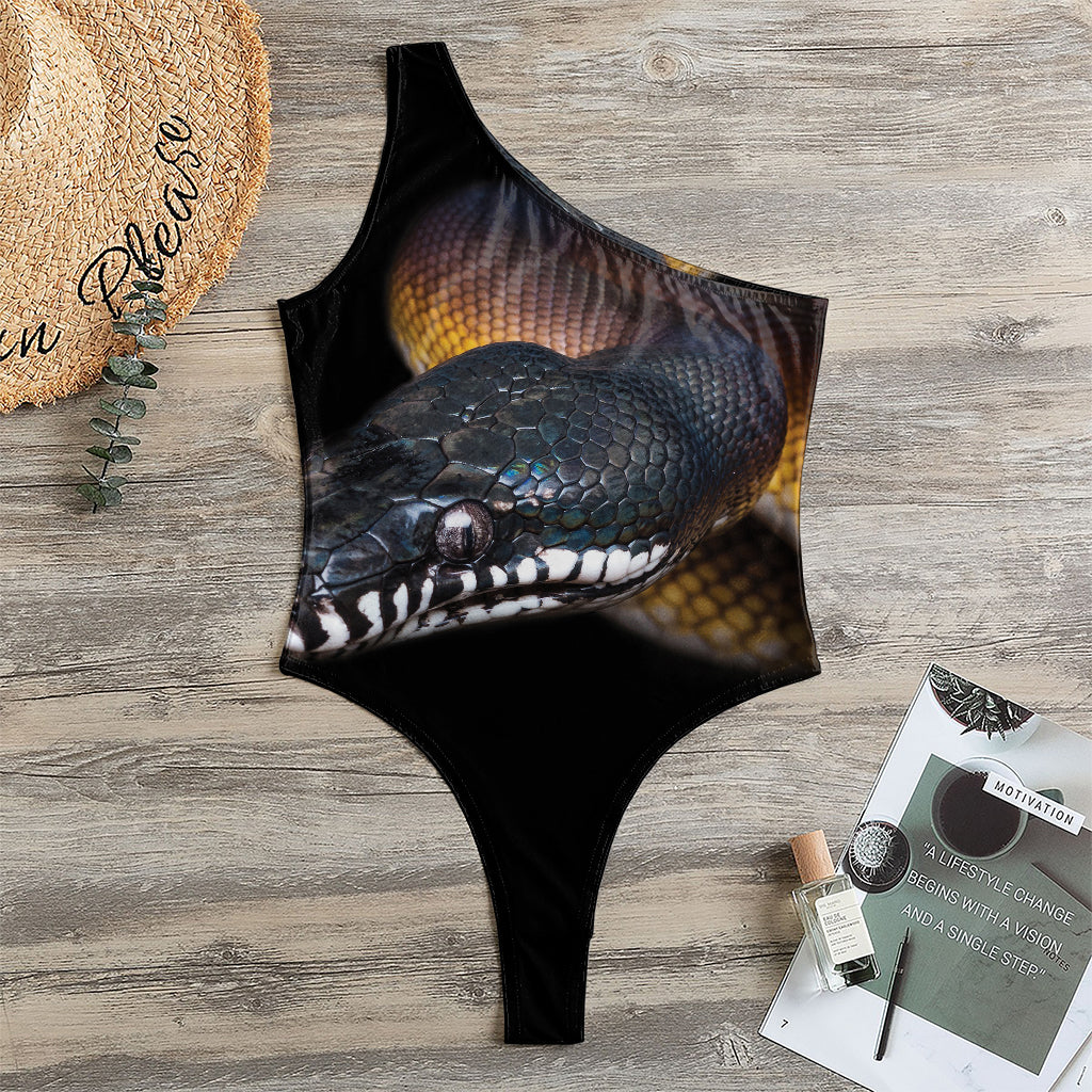 Leiopython Snake Print One Shoulder Bodysuit