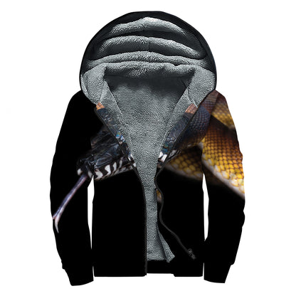 Leiopython Snake Print Sherpa Lined Zip Up Hoodie